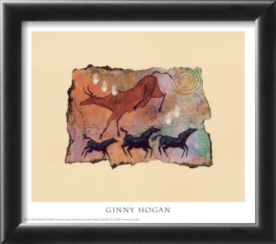 Wild Cow And Blue Horses by Ginny Hogan Pricing Limited Edition Print image