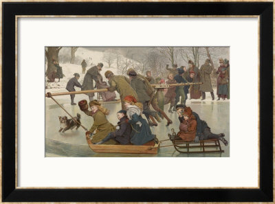 Merry-Go-Round On The Ice, Towing Children On Toboggans by Robert Barnes Pricing Limited Edition Print image