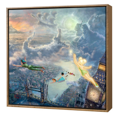 Tinker Bell And Peter Pan - Framed Fine Art Print On Canvas - Wood Frame by Thomas Kinkade Pricing Limited Edition Print image