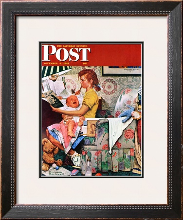 Baby Sitter Saturday Evening Post Cover, November 8,1947 by Norman Rockwell Pricing Limited Edition Print image