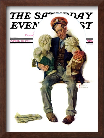 Delivering Two Busts Saturday Evening Post Cover, April 18,1931 by Norman Rockwell Pricing Limited Edition Print image