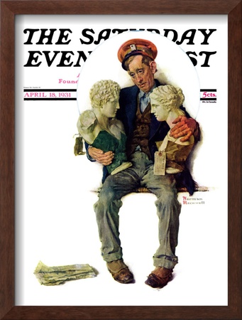 Delivering Two Busts Saturday Evening Post Cover, April 18,1931 by Norman Rockwell Pricing Limited Edition Print image