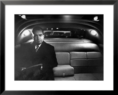 Vp Richard Nixon Sitting Solemnly In Back Seat Of Dimly Lit Limousine by Hank Walker Pricing Limited Edition Print image