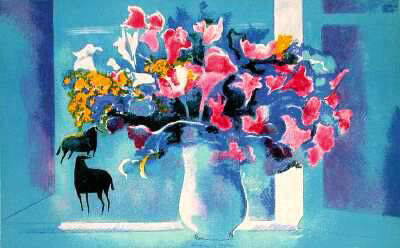 Bouquet Fond Bleu by Paul Guiramand Pricing Limited Edition Print image