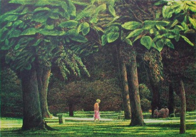 Park, Woman Walking by Harold Altman Pricing Limited Edition Print image