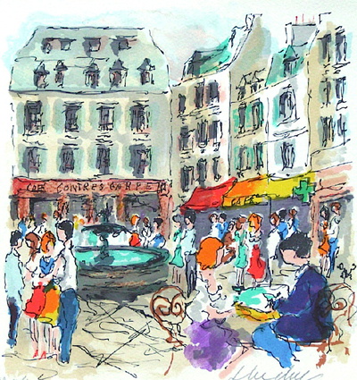 Paris, La Place De La Contrescarpe by Urbain Huchet Pricing Limited Edition Print image