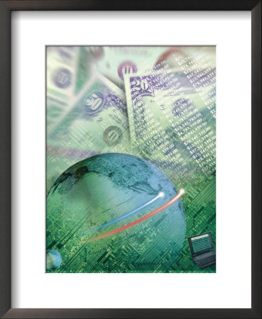 Globe With Money, Bills And Circuit Board by Guy Crittenden Pricing Limited Edition Print image