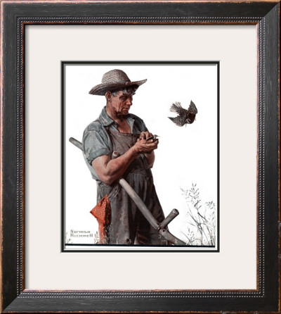 Farmer And The Bird Or Harvest Time, August 18,1923 by Norman Rockwell Pricing Limited Edition Print image