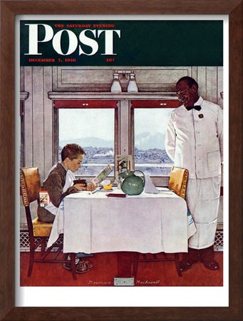 New York Central Diner Saturday Evening Post Cover, December 7,1946 by Norman Rockwell Pricing Limited Edition Print image
