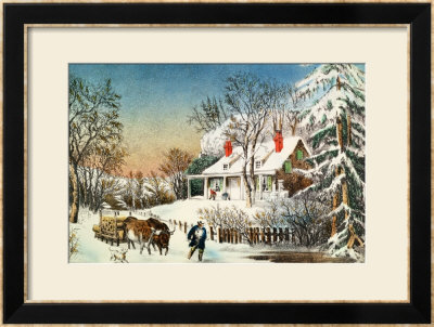 Bringing Home The Logs, Winter Landscape by Currier & Ives Pricing Limited Edition Print image