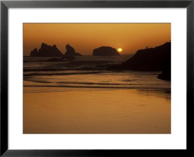 Bandon Beach With Mirrored Seastack Reflections, Oregon, Usa by Adam Jones Pricing Limited Edition Print image