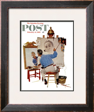 Triple Self-Portrait Saturday Evening Post Cover, February 13,1960 by Norman Rockwell Pricing Limited Edition Print image
