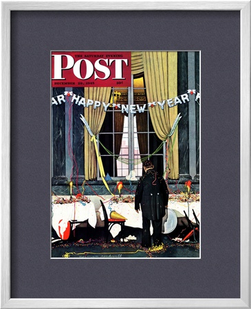 Party's Over Or Happy New Year Saturday Evening Post Cover, December 29,1945 by Norman Rockwell Pricing Limited Edition Print image