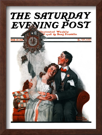 Courting Under The Clock At Midnight Saturday Evening Post Cover, March 22,1919 by Norman Rockwell Pricing Limited Edition Print image