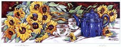 Tea Cups & Sunflowers by Helen Paul Pricing Limited Edition Print image