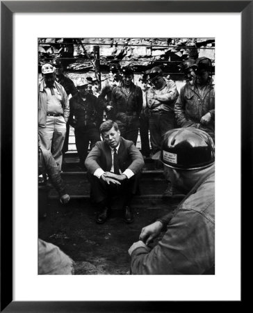 Presidential Candidate, Sen. John Kennedy Chatting With Miners, Campaigning During Primaries by Hank Walker Pricing Limited Edition Print image