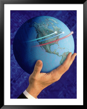 Businessman's Hand Holding Globe by Guy Crittenden Pricing Limited Edition Print image