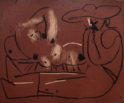 Lc - Femme Couchee Et Homme Au Grand Chapeau by Pablo Picasso Pricing Limited Edition Print image