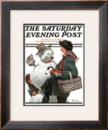 Gramps And The Snowman Saturday Evening Post Cover, December 20,1919 by Norman Rockwell Pricing Limited Edition Print image