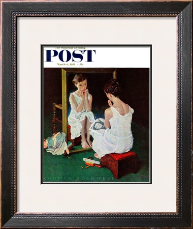 Girl At The Mirror Saturday Evening Post Cover, March 6,1954 by Norman Rockwell Pricing Limited Edition Print image