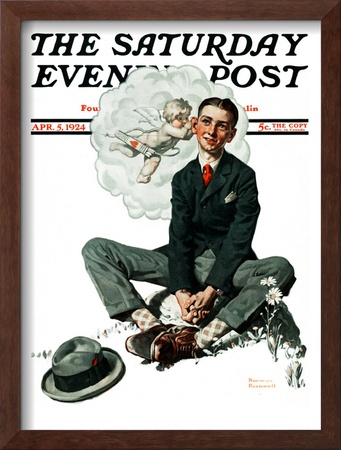 Cupid's Visit Saturday Evening Post Cover, April 5,1924 by Norman Rockwell Pricing Limited Edition Print image