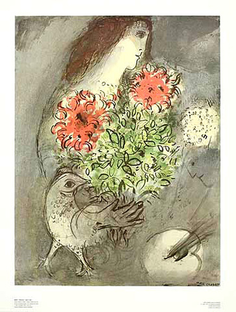 Frau, Blumen Und Vogel by Marc Chagall Pricing Limited Edition Print image