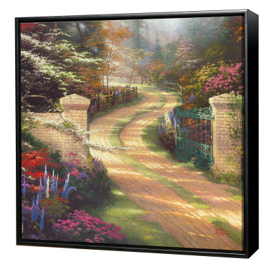 Spring Gate - Framed Fine Art Print On Canvas - Black Frame by Thomas Kinkade Pricing Limited Edition Print image