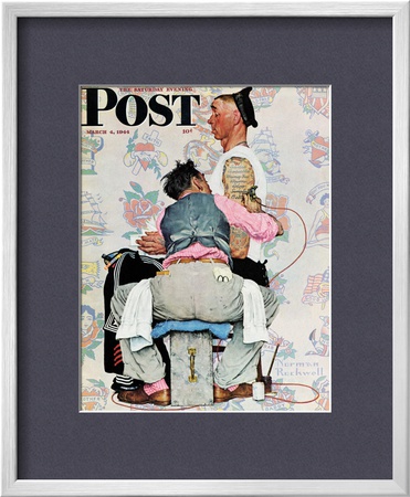 Tattoo Artist Saturday Evening Post Cover, March 4,1944 by Norman Rockwell Pricing Limited Edition Print image