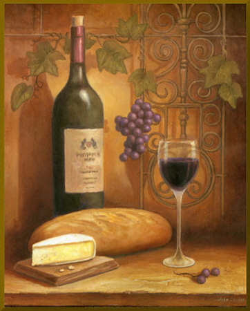 Wine Bottle And Cheese - Gold Trim by John Zaccheo Pricing Limited Edition Print image