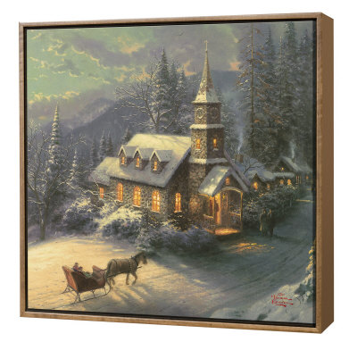 Sunday Evening Sleigh Ride - Framed Fine Art Print On Canvas - Wood Frame by Thomas Kinkade Pricing Limited Edition Print image