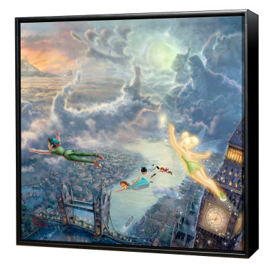 Tinker Bell And Peter Pan - Framed Fine Art Print On Canvas - Black Frame by Thomas Kinkade Pricing Limited Edition Print image