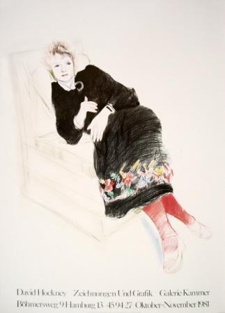 Celia In A Black Dress With Coloured Border by David Hockney Pricing Limited Edition Print image