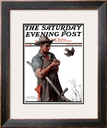 Farmer And The Bird Or Harvest Time Saturday Evening Post Cover, August 18,1923 by Norman Rockwell Pricing Limited Edition Print image
