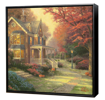 Victorian Autumn -  Framed Fine Art Print On Canvas - Black Frame by Thomas Kinkade Pricing Limited Edition Print image