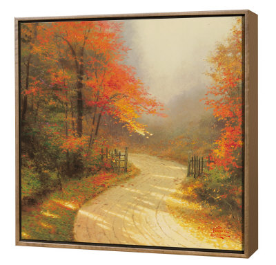 Autumn Lane -  Framed Fine Art Print On Canvas - Wood Frame by Thomas Kinkade Pricing Limited Edition Print image