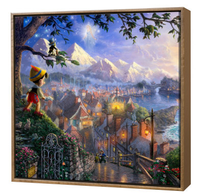 Pinocchio Wishes Upon A Star - Framed Fine Art Print On Canvas - Wood Frame by Thomas Kinkade Pricing Limited Edition Print image
