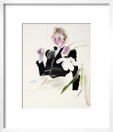 Celia In A Black Dress With White Flowers No. 48 by David Hockney Pricing Limited Edition Print image