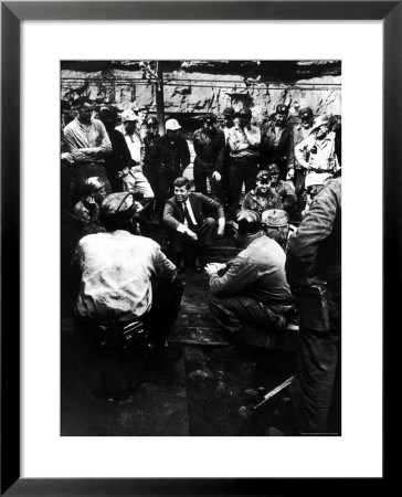 Senator John Kennedy Campaigning At Coal Mine by Hank Walker Pricing Limited Edition Print image