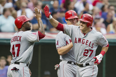 Cleveland, Oh - July 3: Howard Kendrick, John Hester And Mike Trout by Jason Miller Pricing Limited Edition Print image