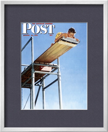 Boy On High Dive Saturday Evening Post Cover, August 16,1947 by Norman Rockwell Pricing Limited Edition Print image