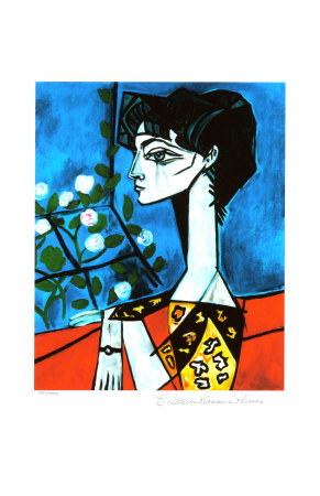Portrait Of Jacqueline Roque With Flowers by Pablo Picasso Pricing Limited Edition Print image