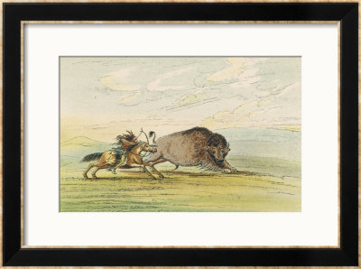Native American Sioux Hunting Buffalo On Horseback by George Catlin Pricing Limited Edition Print image