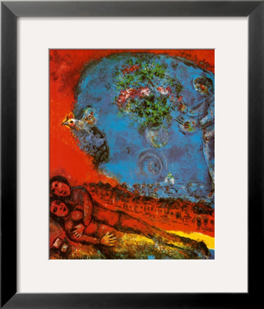 Lovers On A Red Background by Marc Chagall Pricing Limited Edition Print image