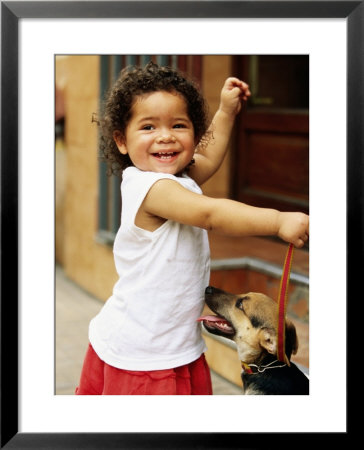 Young Girl With Puppy At Sunday Market, Mataderos, Buenos Aires, Argentina by Michael Taylor Pricing Limited Edition Print image