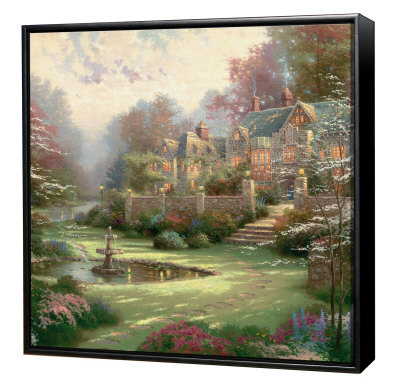 Gardens Beyond Spring Gate - Framed Fine Art Print On Canvas - Black Frame by Thomas Kinkade Pricing Limited Edition Print image