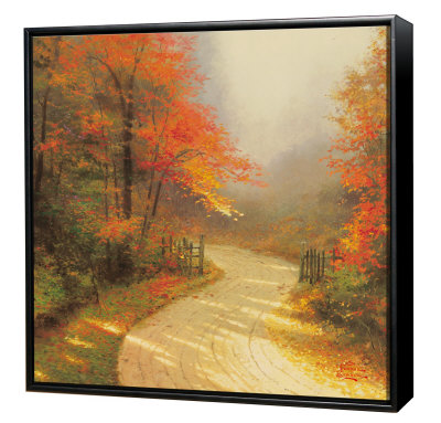 Autumn Lane -  Framed Fine Art Print On Canvas - Black Frame by Thomas Kinkade Pricing Limited Edition Print image