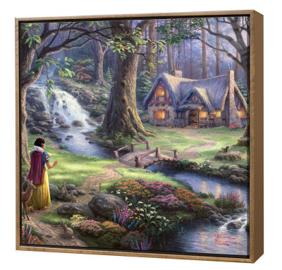 Snow White Discovers Cottage - Framed Fine Art Print On Canvas - Wood Frame by Thomas Kinkade Pricing Limited Edition Print image