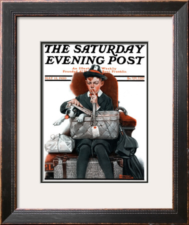 Dog In Basket Or Stowaway Saturday Evening Post Cover, May 15,1920 by Norman Rockwell Pricing Limited Edition Print image