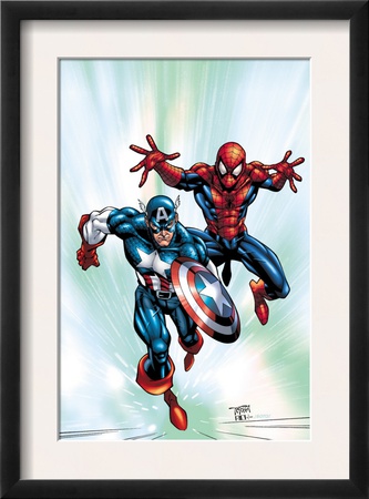 Marvel Age Team Up #2 Cover: Spider-Man And Captain America Fighting And Flying by Randy Green Pricing Limited Edition Print image