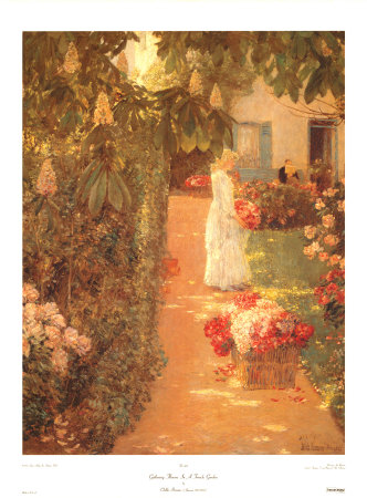 Gathering Flowers In A French Garden by Childe Hassam Pricing Limited Edition Print image